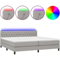 vidaXL Lit boxspring avec matelas & LED gris clair 200x200 cm Tissu