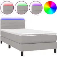 vidaXL Lit Boxspring avec matelas & LED Gris clair 100x200 cm Tissu