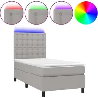 vidaXL Lit boxspring avec matelas & LED gris clair 90x200 cm Tissu