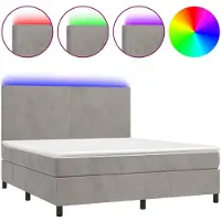 vidaXL Lit boxspring avec matelas & LED gris clair 180x200 cm velours