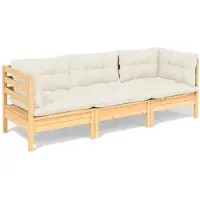 vidaXL Canapé de jardin 3 places avec coussin crème pin massif