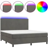 vidaXL Lit boxspring avec matelas & LED gris foncé 160x200 cm velours