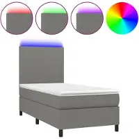 vidaXL Lit boxspring avec matelas & LED gris foncé 90x190 cm Tissu