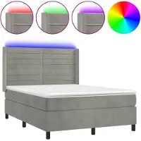vidaXL Lit boxspring avec matelas & LED gris clair 140x190 cm velours