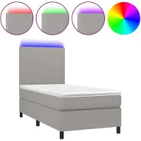 vidaXL Lit boxspring avec matelas & LED gris clair 90x190 cm Tissu