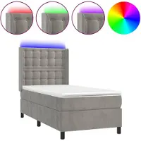 vidaXL Lit boxspring avec matelas & LED gris clair 100x200 cm velours