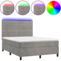vidaXL Lit boxspring avec matelas & LED gris clair 140x200 cm velours