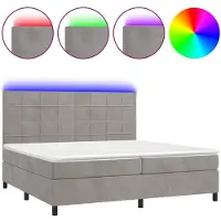 vidaXL Lit boxspring avec matelas & LED gris clair 200x200 cm velours