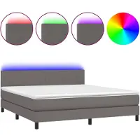 vidaXL Lit Boxspring avec matelas & LED Gris 180x200 cm Similicuir