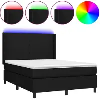 vidaXL Lit Boxspring avec matelas & LED Noir 140x190 cm Tissu