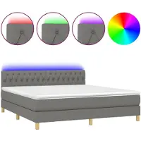 vidaXL Lit boxspring avec matelas & LED gris foncé 180x200 cm Tissu