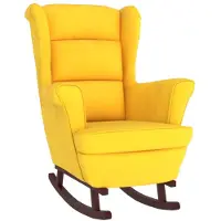 vidaXL Fauteuil à bascule à oreilles en velours jaune bois massif
