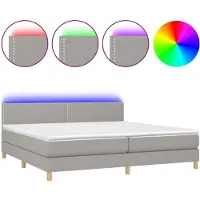 vidaXL Lit boxspring avec matelas & LED gris clair 200x200 cm Tissu