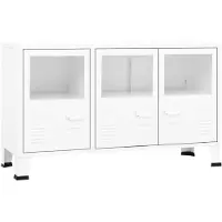 vidaXL Industrial Sideboard Blanc 105x35x62 cm Métal et verre
