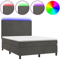 vidaXL Lit boxspring avec matelas & LED gris foncé 140x190 cm velours
