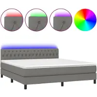 vidaXL Lit boxspring avec matelas & LED gris foncé 180x200 cm Tissu