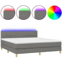 vidaXL Lit boxspring avec matelas & LED gris foncé 160x200 cm Tissu