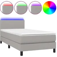 vidaXL Lit boxspring avec matelas & LED gris clair 90x200 cm Tissu