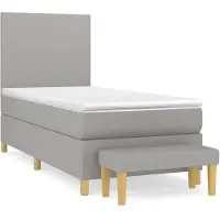 vidaXL Lit boxspring avec matelas gris clair 100x200 cm Tissu