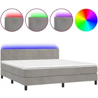 vidaXL Lit boxspring avec matelas & LED gris clair 180x200 cm velours