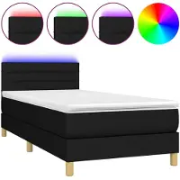 vidaXL Lit Boxspring avec matelas & LED Noir 80x200 cm Tissu