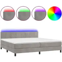 vidaXL Lit boxspring avec matelas & LED gris clair 200x200 cm velours