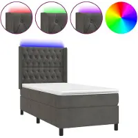 vidaXL Lit boxspring avec matelas & LED gris foncé 90x200 cm velours