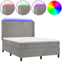 vidaXL Lit boxspring avec matelas & LED gris clair 140x190 cm velours
