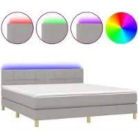 vidaXL Lit boxspring avec matelas & LED gris clair 180x200 cm Tissu