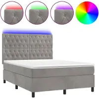 vidaXL Lit boxspring avec matelas & LED gris clair 140x200 cm velours
