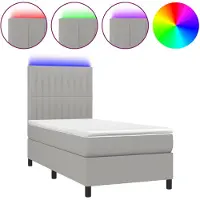 vidaXL Lit boxspring avec matelas & LED gris clair 90x190 cm Tissu