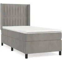 vidaXL Lit boxspring avec matelas gris clair 100x200 cm velours