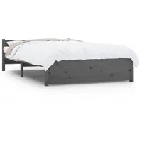 vidaXL Lit en bois massif gris 135x190 cm