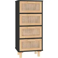 vidaXL Sideboard Noir 40x30x90cm Pin massif et rotin naturel
