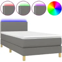 vidaXL Lit boxspring avec matelas & LED gris foncé 90x200 cm Tissu