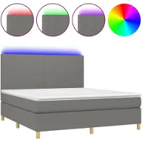 vidaXL Lit boxspring avec matelas & LED gris foncé 180x200 cm Tissu