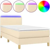vidaXL Lit Boxspring avec matelas & LED Crème 90x190 cm Tissu