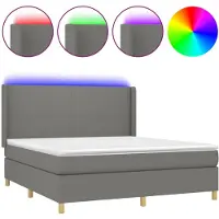 vidaXL Lit boxspring avec matelas & LED gris foncé 180x200 cm Tissu