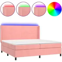 vidaXL Lit boxspring avec matelas & LED rose 200x200 cm velours