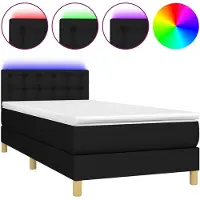 vidaXL Lit Boxspring avec matelas & LED Noir 90x200 cm Tissu