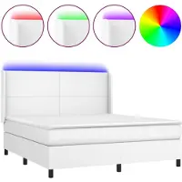 vidaXL Lit Boxspring avec matelas & LED Blanc 160x200 cm Similicuir