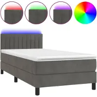 vidaXL Lit boxspring avec matelas & LED gris foncé 100x200 cm velours