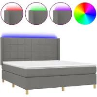 vidaXL Lit boxspring avec matelas & LED gris foncé 160x200 cm Tissu