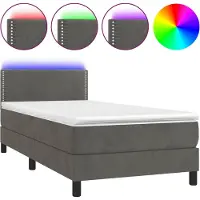vidaXL Lit boxspring avec matelas & LED gris foncé 90x200 cm velours
