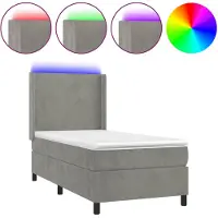 vidaXL Lit boxspring avec matelas & LED gris clair 80x200 cm velours