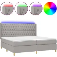 vidaXL Lit boxspring avec matelas & LED gris clair 200x200 cm Tissu