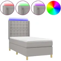vidaXL Lit boxspring avec matelas & LED gris clair 80x200 cm Tissu