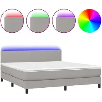 vidaXL Lit boxspring avec matelas & LED gris clair 180x200 cm Tissu