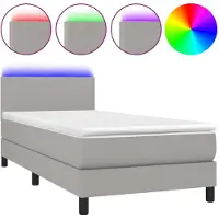 vidaXL Lit Boxspring avec matelas & LED Gris clair 100x200 cm Tissu