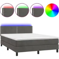 vidaXL Lit boxspring avec matelas & LED gris foncé 140x200 cm velours